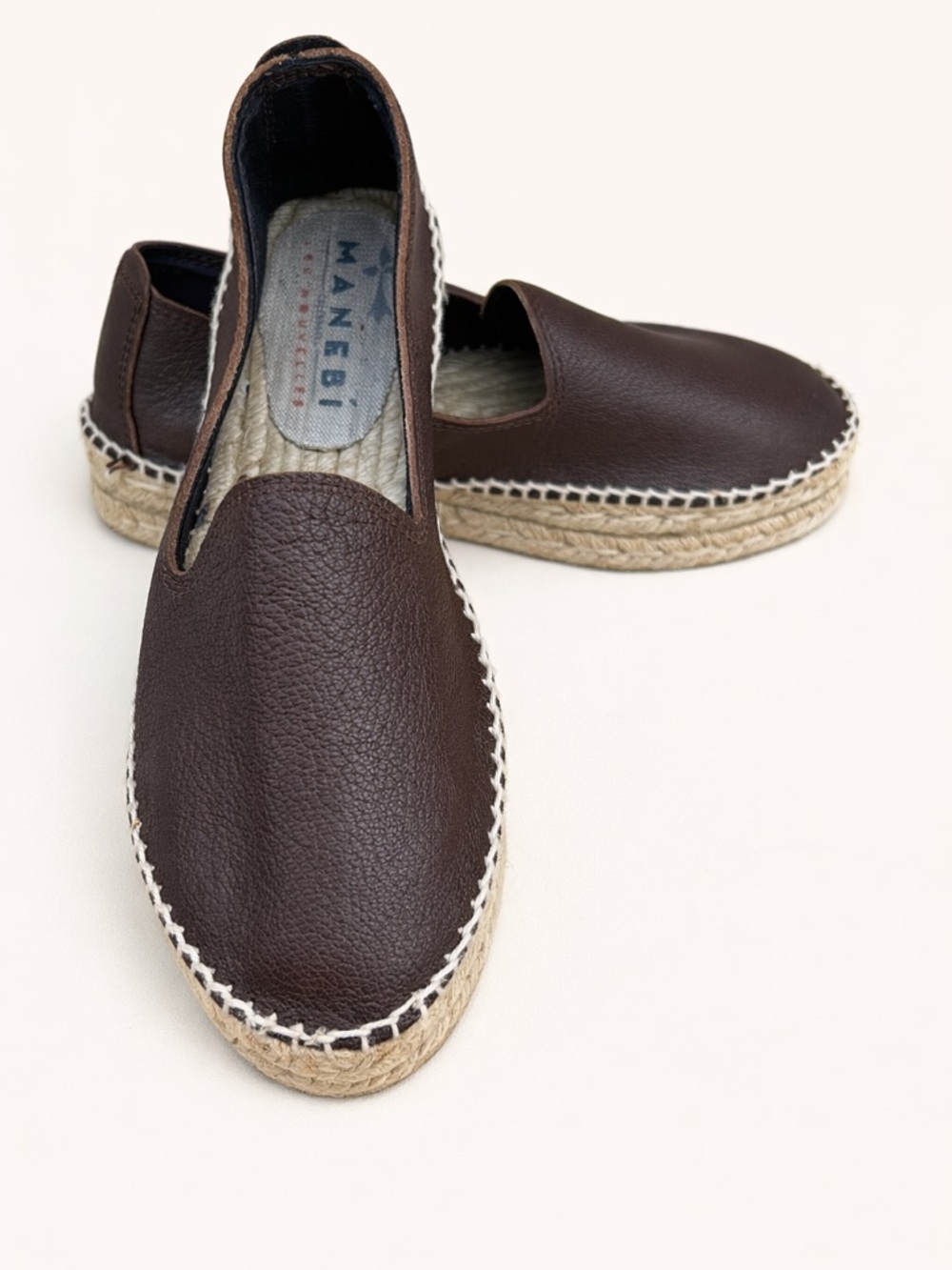 Manebi Brown Leather Espadrilles Slip On Flats Jute Sole EU 36 US 5-5.5